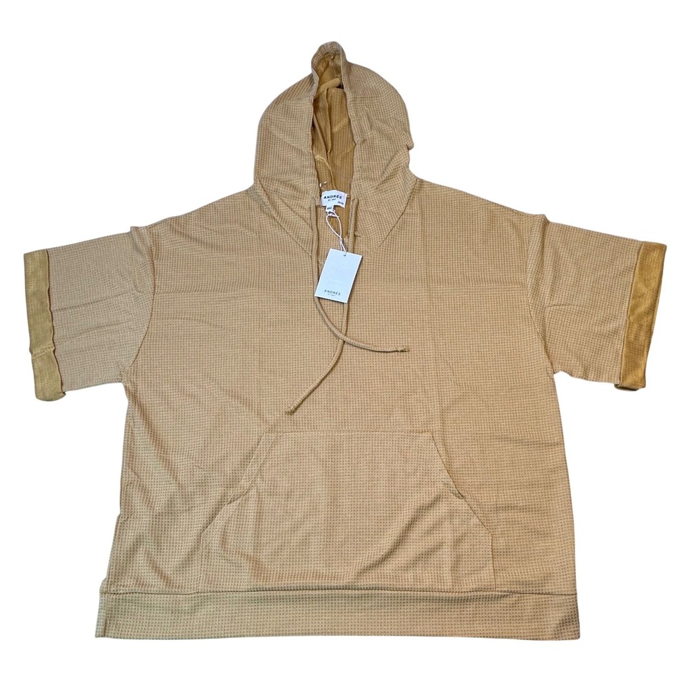 Andree by Unit Marigold Waffle Knit Short Sleeve Hoodie MHS119P 2X/3X‎ NEW